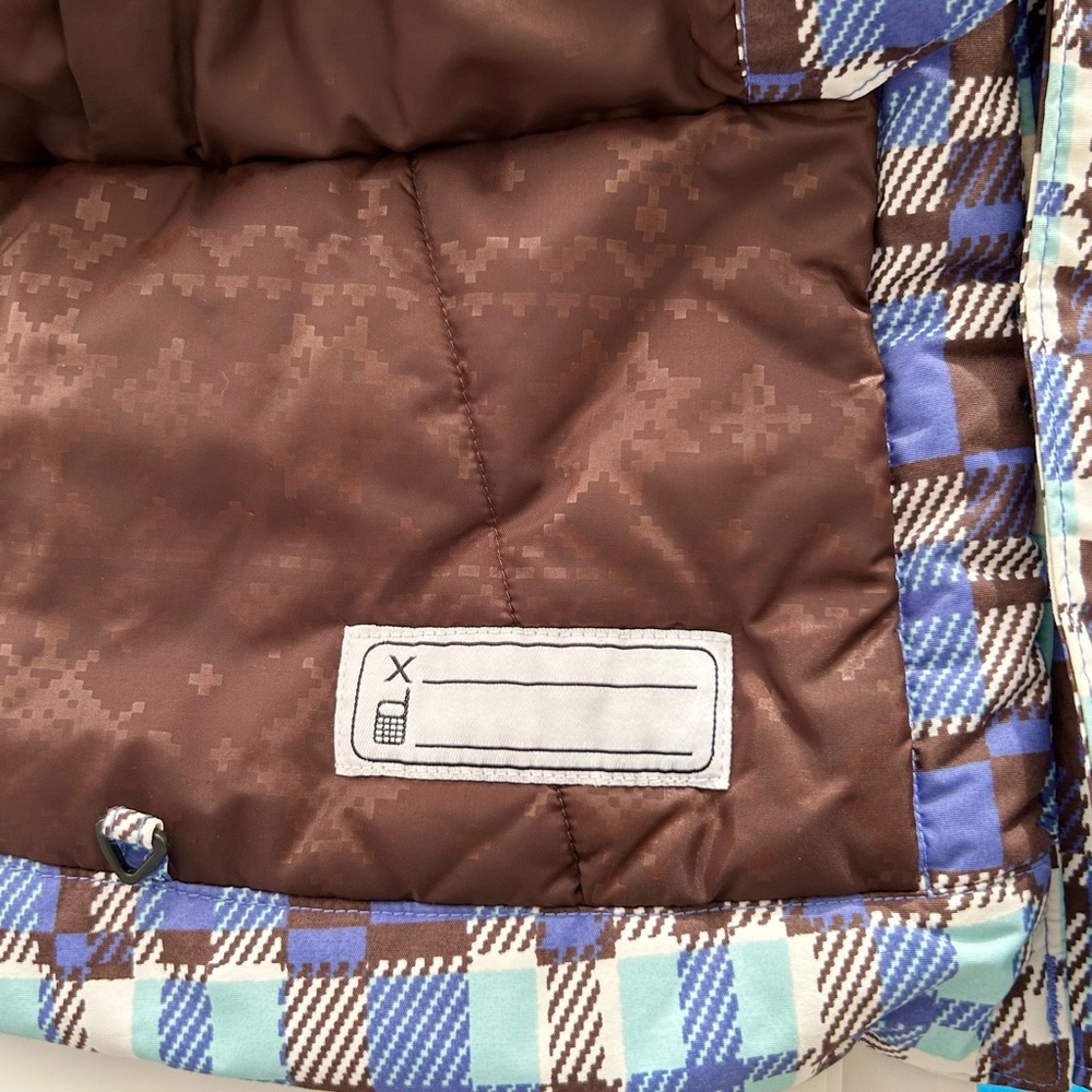 Columbia Snow Ski Waterproof Periwinkle Blue Brown Plaid Jacket Hood Size 14/16 - Picture 10 of 16